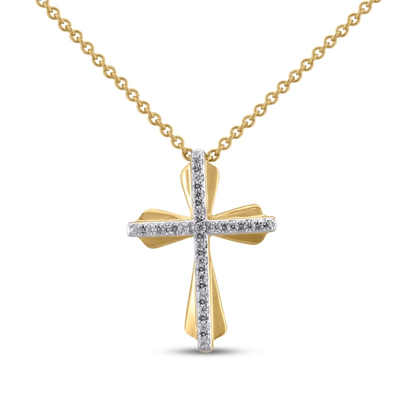 Diamond Layered Cross Necklace 1/10 ct tw 10K Yellow Gold 18"