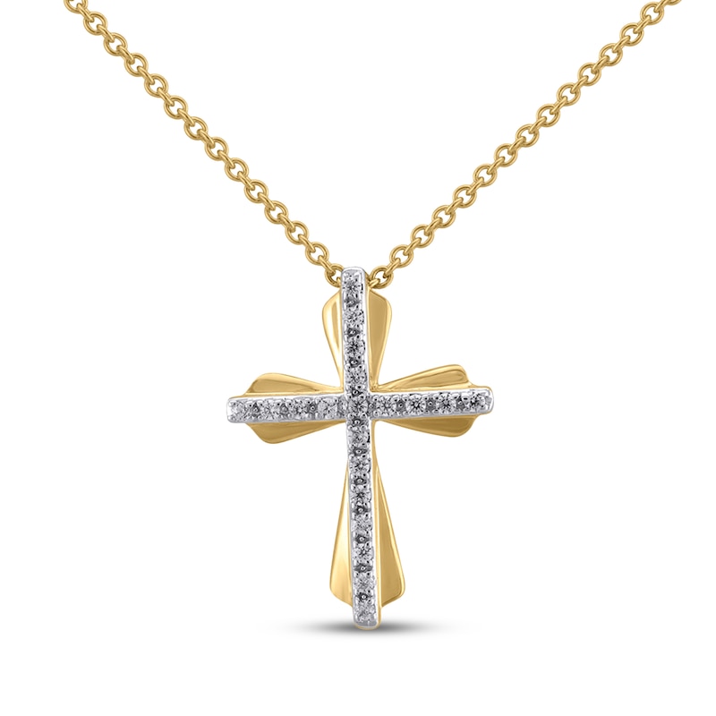 Main Image 1 of Diamond Layered Cross Necklace 1/10 ct tw 10K Yellow Gold 18"