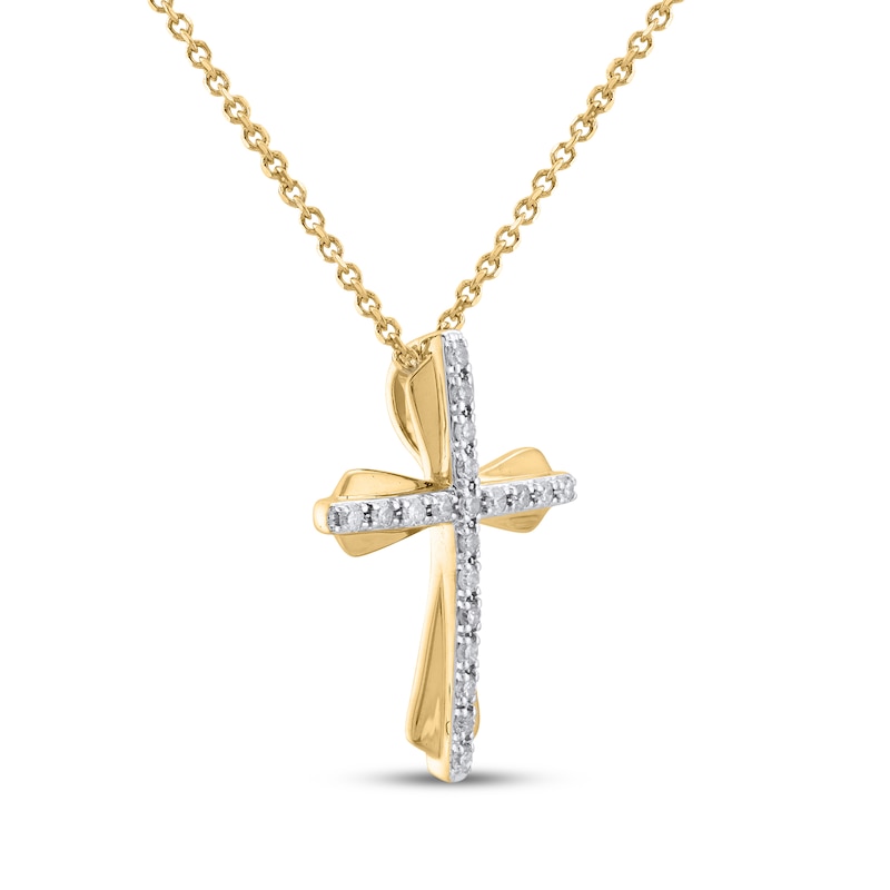 Main Image 2 of Diamond Layered Cross Necklace 1/10 ct tw 10K Yellow Gold 18"