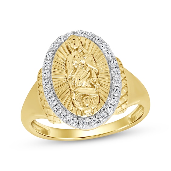 Diamond Halo Our Lady of Guadalupe Ring 1/4 ct tw 10K Yellow Gold