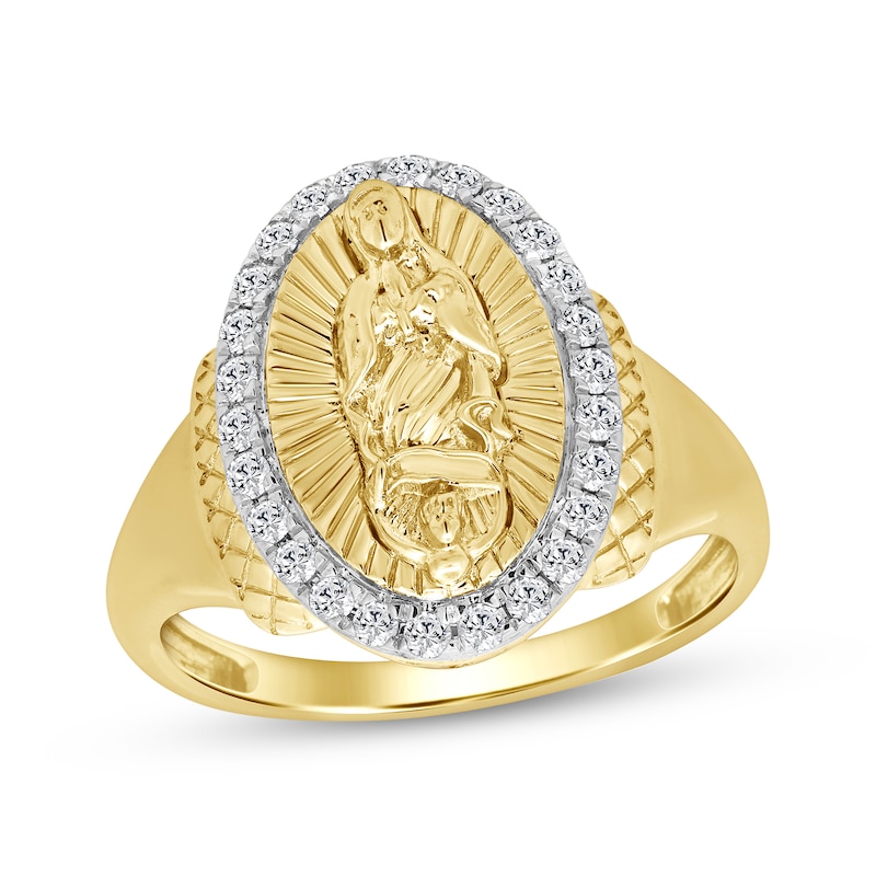 Main Image 1 of Diamond Halo Our Lady of Guadalupe Ring 1/4 ct tw 10K Yellow Gold