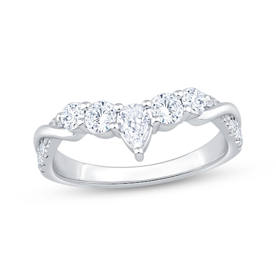 Now + Forever Lab-Grown Diamonds Pear-Shaped & Round-Cut Contour Twist Anniversary Ring 3/4 ct tw 14K White Gold