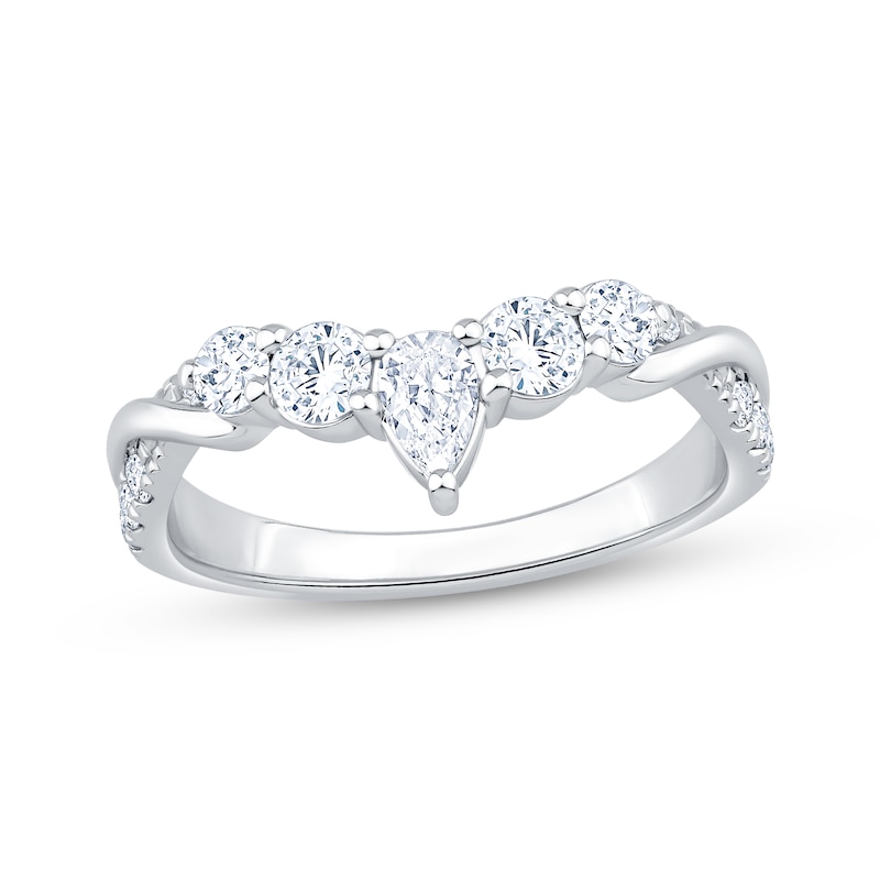 Main Image 1 of Now + Forever Lab-Grown Diamonds Pear-Shaped & Round-Cut Contour Twist Anniversary Ring 3/4 ct tw 14K White Gold