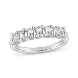 Now + Forever Lab-Grown Diamonds Emerald-Cut Seven-Stone Anniversary Ring 1-1/2 ct tw 14K White Gold