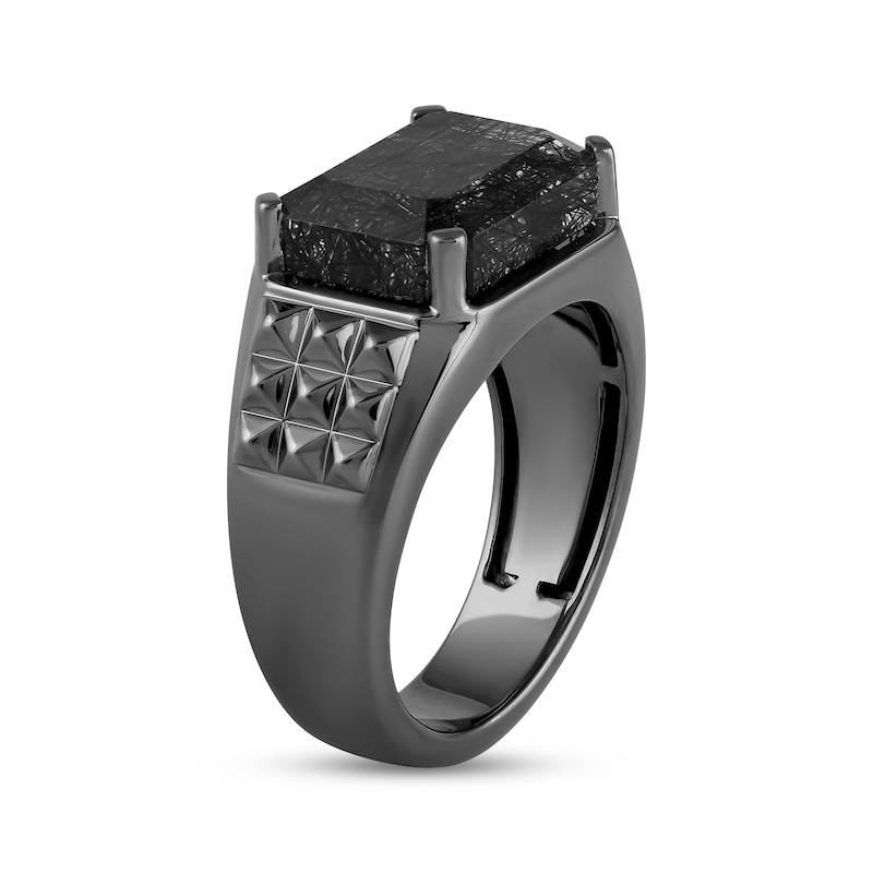 Main Image 2 of Ink & Ice Men's Octagon-Cut Rutilated Black Quartz Ring Black Rhodium-Plated Sterling Silver