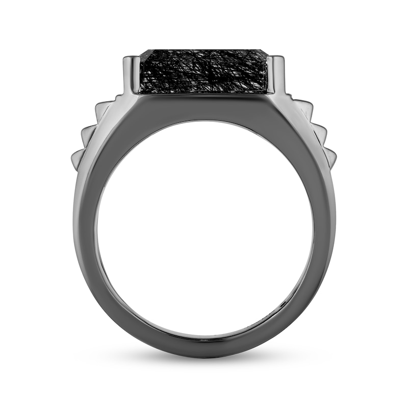 Main Image 3 of Ink & Ice Men's Octagon-Cut Rutilated Black Quartz Ring Black Rhodium-Plated Sterling Silver