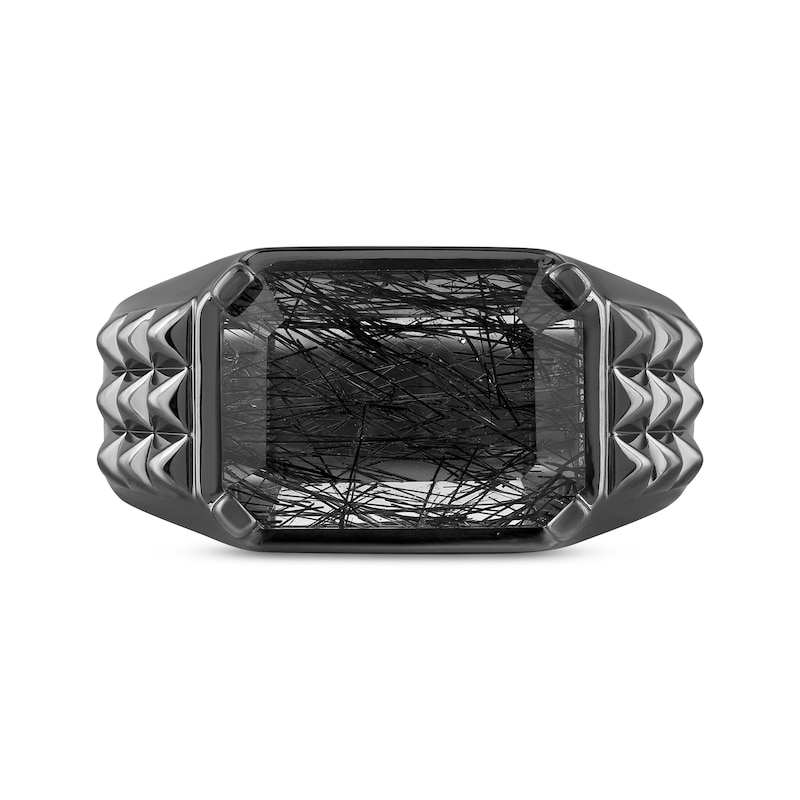 Main Image 4 of Ink & Ice Men's Octagon-Cut Rutilated Black Quartz Ring Black Rhodium-Plated Sterling Silver