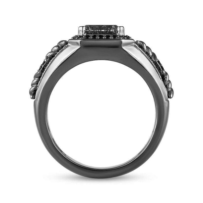Main Image 3 of Ink & Ice Octagon-Cut Rutilated Black Quartz & Diamond Ring 1/6 ct tw Black Rhodium-Plated Sterling Silver
