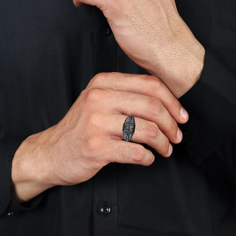 Main Image 5 of Ink & Ice Octagon-Cut Rutilated Black Quartz & Diamond Ring 1/6 ct tw Black Rhodium-Plated Sterling Silver