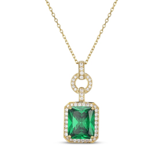 Emerald-Cut Lab-Created Emerald & White Sapphire Drop Necklace 24K Yellow Gold Vermeil Sterling Silver 18"