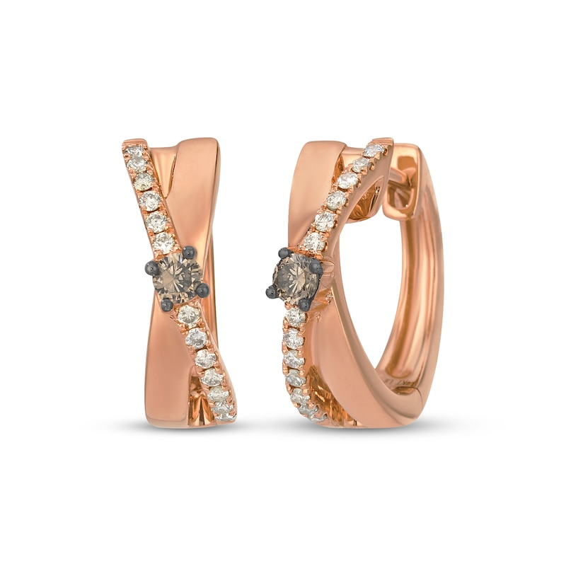 Main Image 1 of Le Vian Kiss Collection Diamond Crossover Hoop Earrings 1/4 ct tw 14K Strawberry Gold