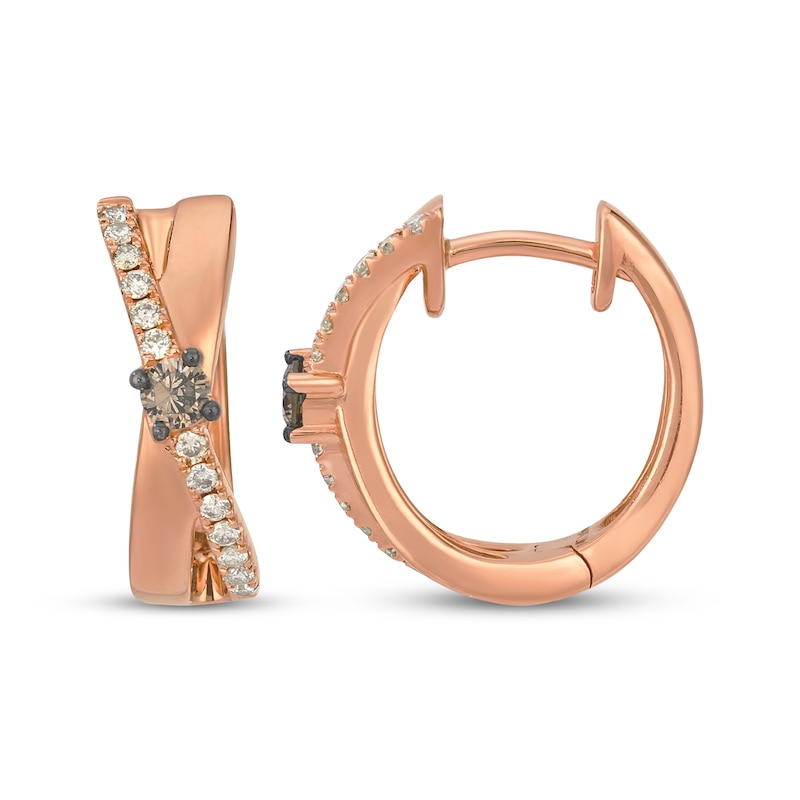 Main Image 3 of Le Vian Kiss Collection Diamond Crossover Hoop Earrings 1/4 ct tw 14K Strawberry Gold