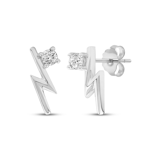 Diamond Solitaire Lightning Bolt Stud Earrings 1/10 ct tw 10K White Gold (I/I2)