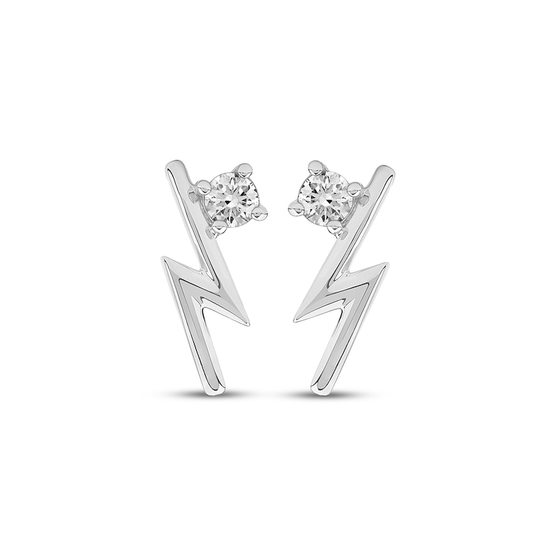 Main Image 2 of Diamond Solitaire Lightning Bolt Stud Earrings 1/10 ct tw 10K White Gold (I/I2)