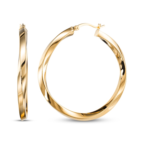 Wavy Hoop Earrings 24K Yellow Gold Vermeil Sterling Silver 40mm