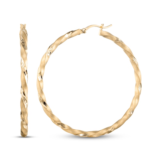 Satin Finish Twist Hoop Earrings 24K Yellow Gold Vermeil Sterling Silver 50mm