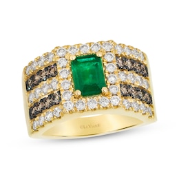 Le Vian Emerald-Cut Emerald & Diamond Ring 1-1/3 ct tw 14K Honey Gold