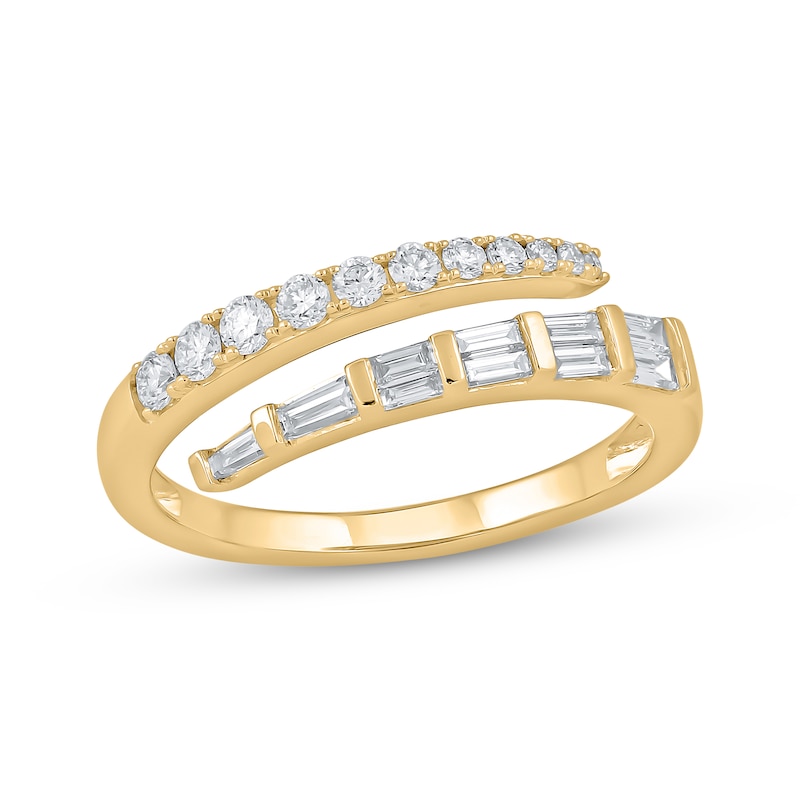 Main Image 1 of STUDIO BY KAY Baguette & Round-Cut Lab-Grown Diamond Bypass Ring 1/2 ct tw 24K Yellow Gold Vermeil Sterling Silver