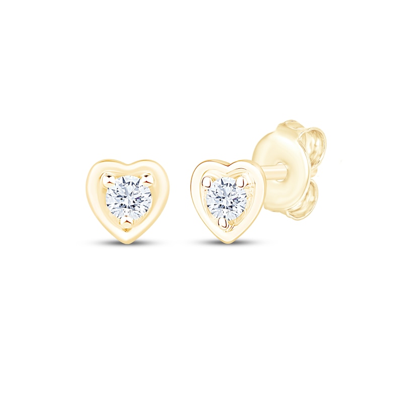 Main Image 1 of STUDIO BY KAY Round-Cut Diamond Solitaire Heart Stud Earrings 1/8 ct tw 14K Yellow Gold-Plated Sterling Silver (I/I2)