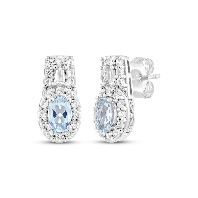 Main Image 1 of Oval-Cut Aquamarine & White Lab-Created Sapphire Drop Earrings Sterling Silver