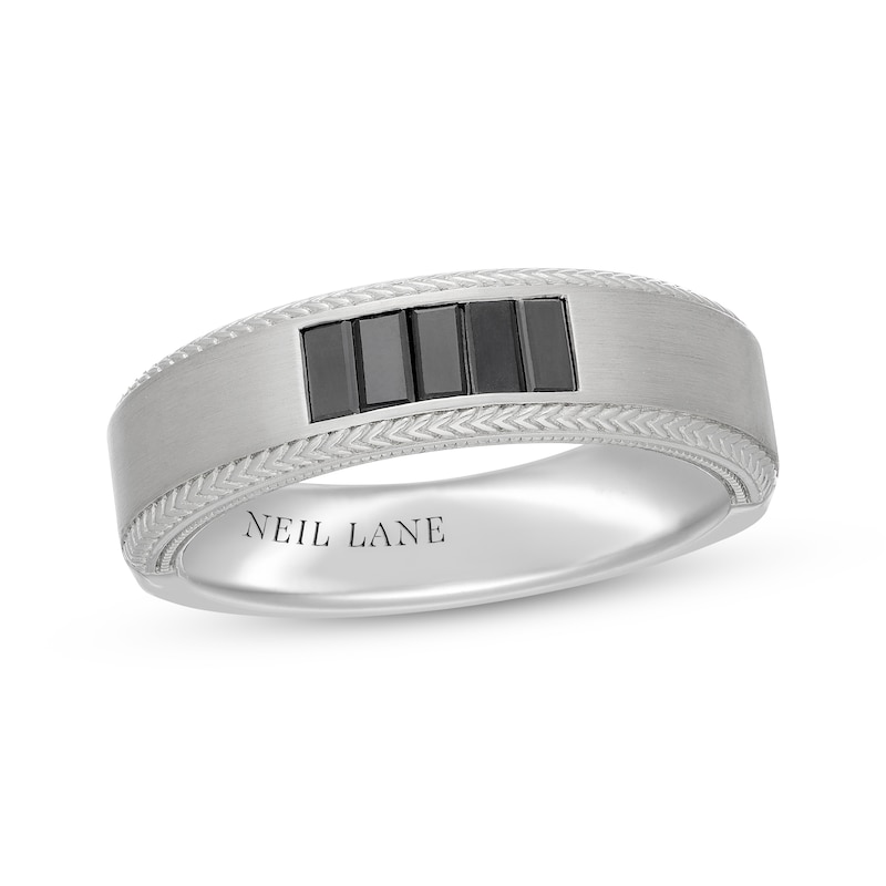 Main Image 1 of Neil Lane Men's Baguette-Cut Black Diamond Wedding Band 1/2 ct tw 14K White Gold