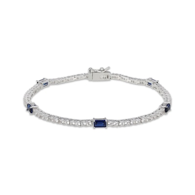 Emerald-Cut Blue Lab-Created Sapphire & White Lab-Created  display picture 2