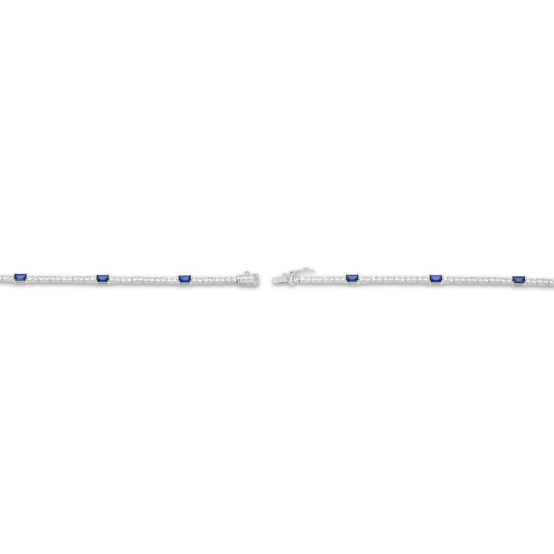 Main Image 3 of Emerald-Cut Blue Lab-Created Sapphire & White Lab-Created Sapphire Station Bracelet Sterling Silver 7.25"