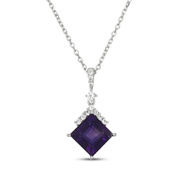 Square-Cut Amethyst & White Lab-Created Sapphire Necklace Sterling Silver 18"