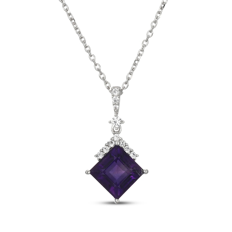 Main Image 1 of Square-Cut Amethyst & White Lab-Created Sapphire Necklace Sterling Silver 18"
