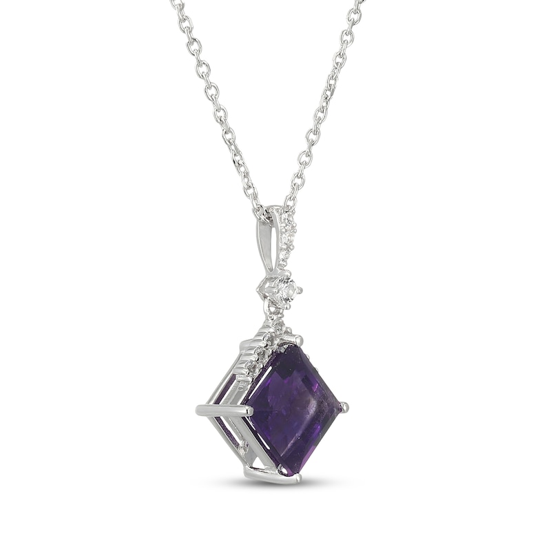 Main Image 2 of Square-Cut Amethyst & White Lab-Created Sapphire Necklace Sterling Silver 18"