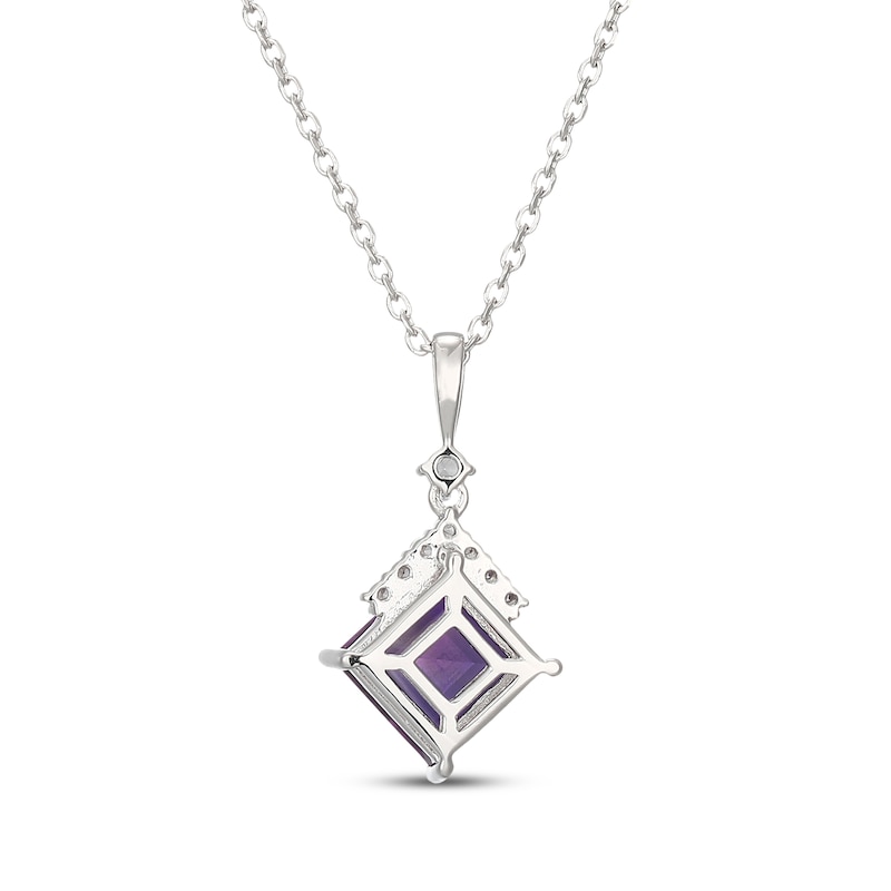 Main Image 3 of Square-Cut Amethyst & White Lab-Created Sapphire Necklace Sterling Silver 18"