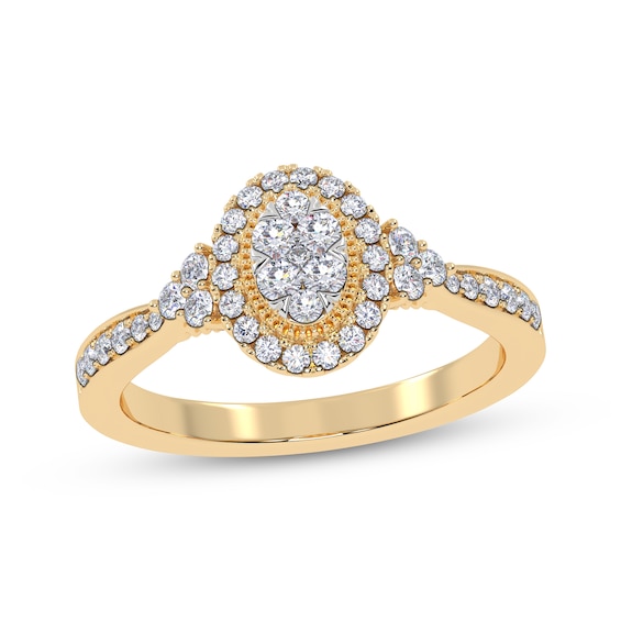 Now + Forever Multi-Diamond Oval Halo Engagement Ring 1/3 ct tw 14K Yellow Gold