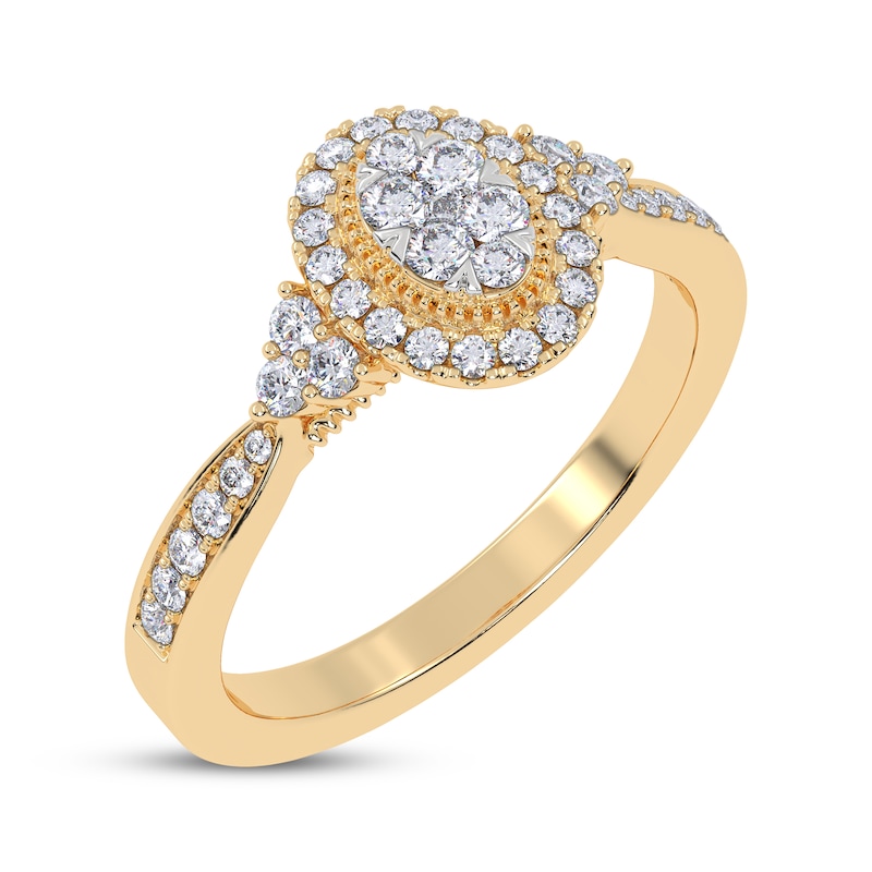 Main Image 2 of Now + Forever Multi-Diamond Oval Halo Engagement Ring 1/3 ct tw 14K Yellow Gold