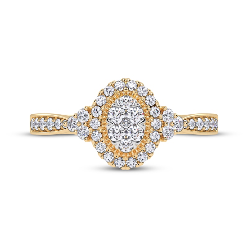 Main Image 4 of Now + Forever Multi-Diamond Oval Halo Engagement Ring 1/3 ct tw 14K Yellow Gold