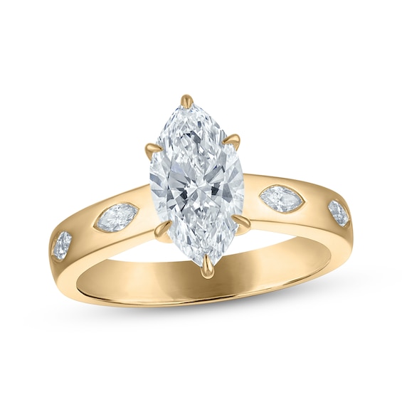 Now + Forever Lab-Grown Diamonds Marquise-Cut Hidden Halo Engagement Ring 1-3/4 ct tw 14K Yellow Gold