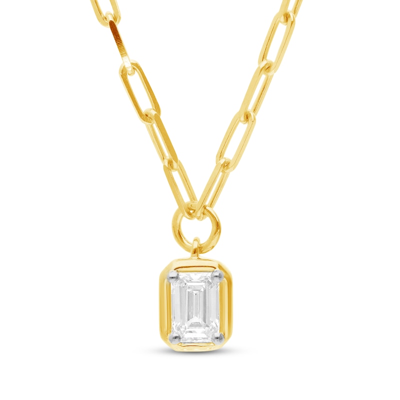Main Image 1 of STUDIO BY KAY Emerald-Cut Lab-Grown Diamond Paperclip Chain Necklace 1/2 ct tw 24K Yellow Gold Vermeil Sterling Silver (F/SI2) 18"
