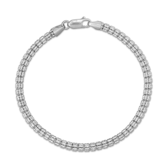 3.5mm Diamond-Cut Ice Bead Chain Bracelet Solid 10K White Gold 8.5"
