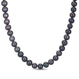 8mm Black Cultured Pearl & White Lab-Created Sapphire Necklace Sterling Silver 18"