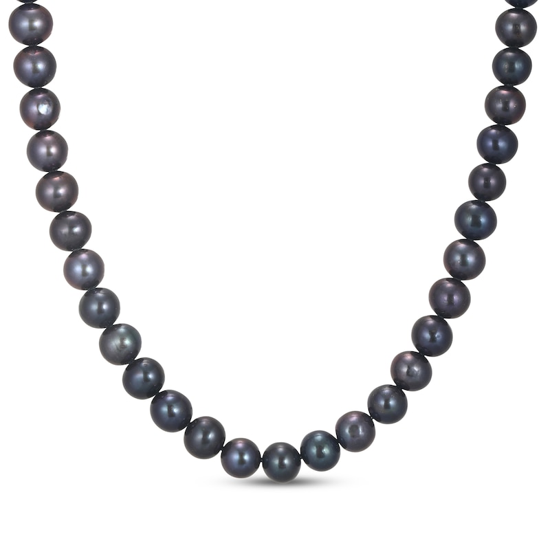 Main Image 1 of 8mm Black Cultured Pearl & White Lab-Created Sapphire Necklace Sterling Silver 18"