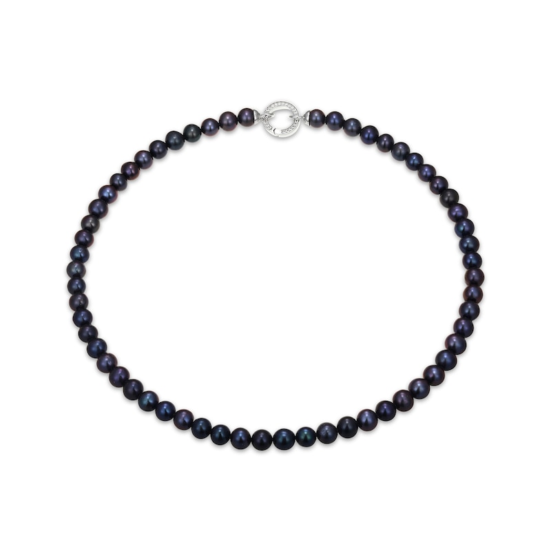 Main Image 2 of 8mm Black Cultured Pearl & White Lab-Created Sapphire Necklace Sterling Silver 18"
