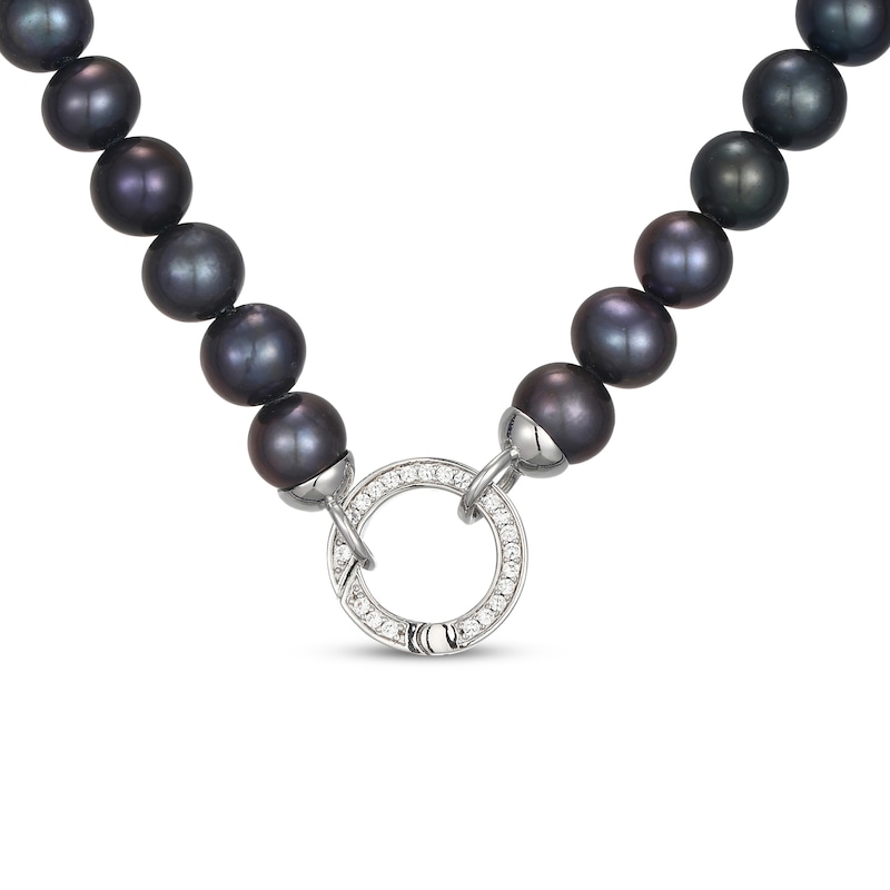 Main Image 3 of 8mm Black Cultured Pearl & White Lab-Created Sapphire Necklace Sterling Silver 18"