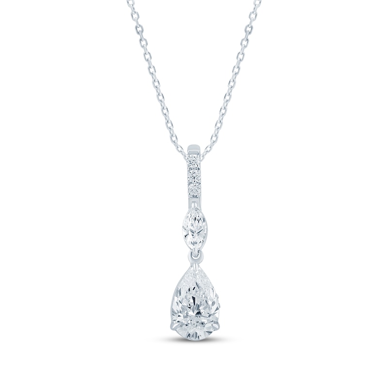 Main Image 1 of Monique Lhuillier Bliss Pear-Shaped Lab-Grown Diamond Drop Necklace 3/4 ct tw Platinum-Plated Sterling Silver 18"