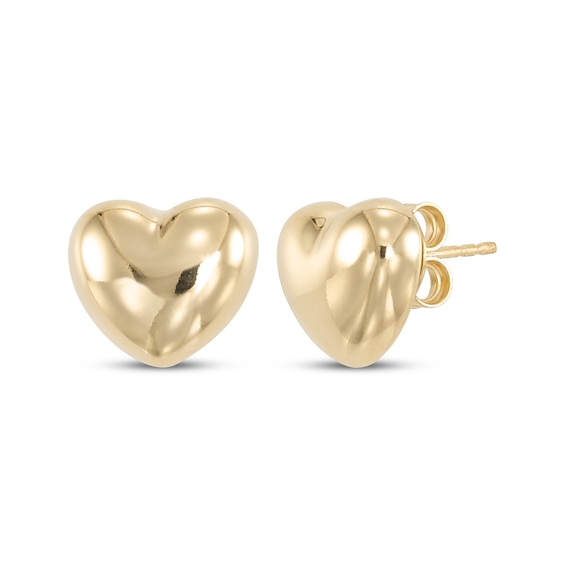 Puff Heart Stud Earrings 24K Yellow Gold Vermeil Sterling Silver