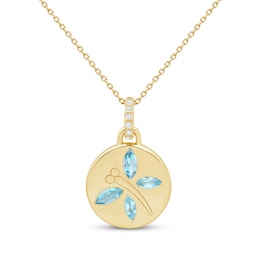 STUDIO BY KAY Marquise-Cut Swiss Blue Topaz & White Lab-Created Dragonfly Necklace 24K Yellow Gold Vermeil Sterling Silver 18"