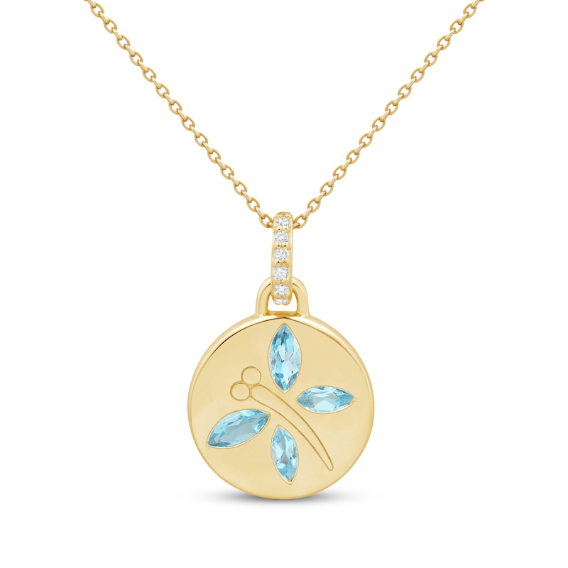 Main Image 1 of STUDIO BY KAY Marquise-Cut Swiss Blue Topaz & White Lab-Created Dragonfly Necklace 24K Yellow Gold Vermeil Sterling Silver 18"