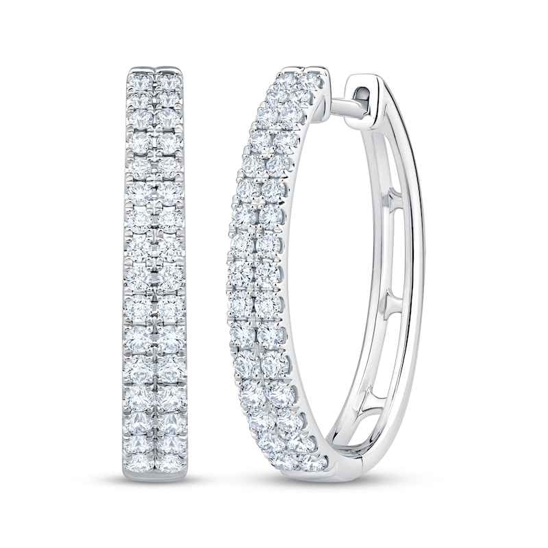 Main Image 1 of KAY Lab-Grown Diamonds Two-Row Oval Hoop Earrings 1 ct tw 10K White Gold