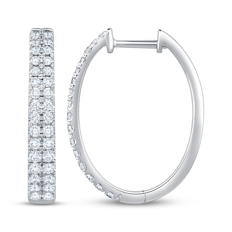 Main Image 3 of KAY Lab-Grown Diamonds Two-Row Oval Hoop Earrings 1 ct tw 10K White Gold