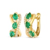 Thumbnail Image 1 of Le Vian Pear-Shaped & Oval-Cut Emerald Wavy Hoop Earrings 1/5 ct tw Diamonds 14K Honey Gold
