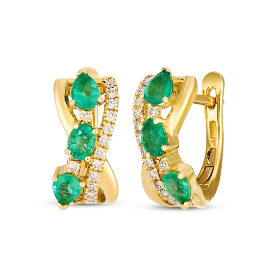 Le Vian Pear-Shaped & Oval-Cut Emerald Wavy Hoop Earrings 1/5 ct tw Diamonds 14K Honey Gold