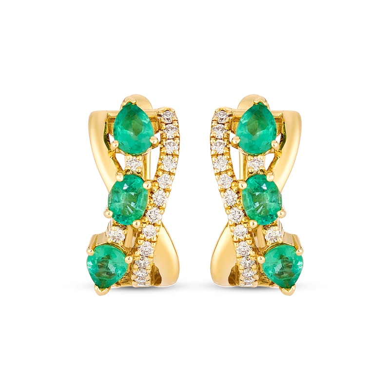 Main Image 2 of Le Vian Pear-Shaped & Oval-Cut Emerald Wavy Hoop Earrings 1/5 ct tw Diamonds 14K Honey Gold